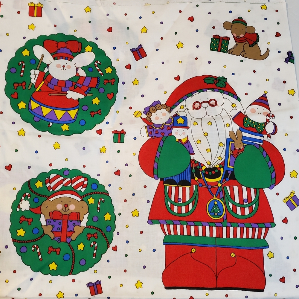 2 Panels of Sue Dreamer Apparel Art Christmas Cloth Tree, Snowman, Santa NWOT